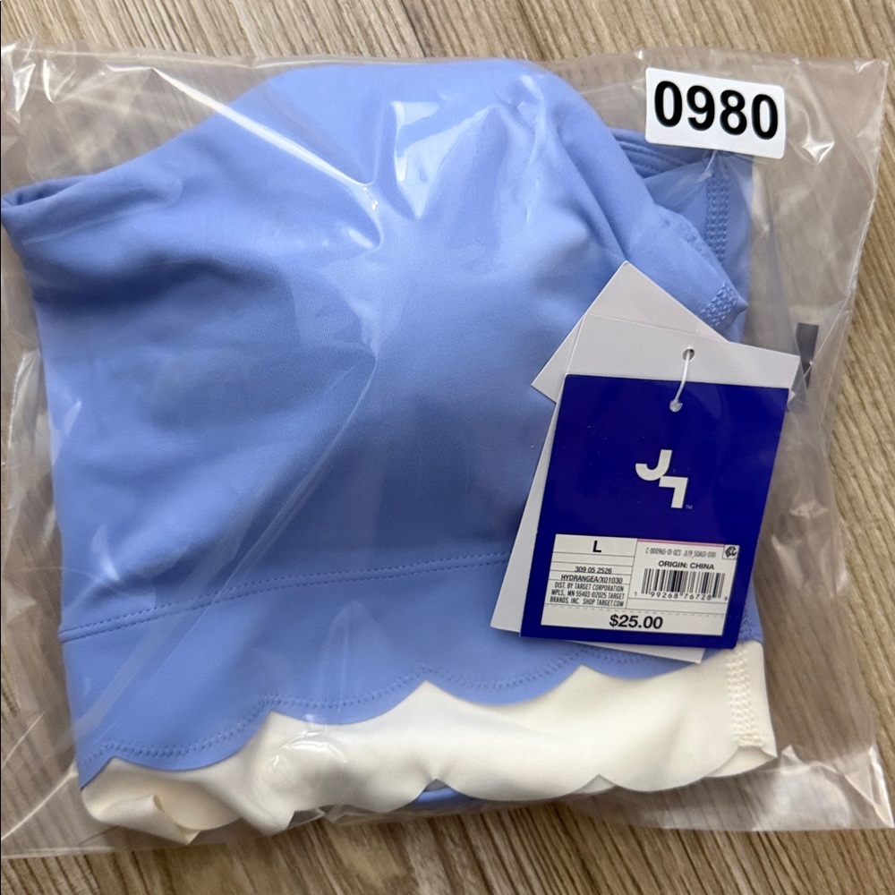 JOYLAB Women's Knit Scallop Cropped Support Top Periwinkle Blue/Cream All Sizes - Picture 15 of 16